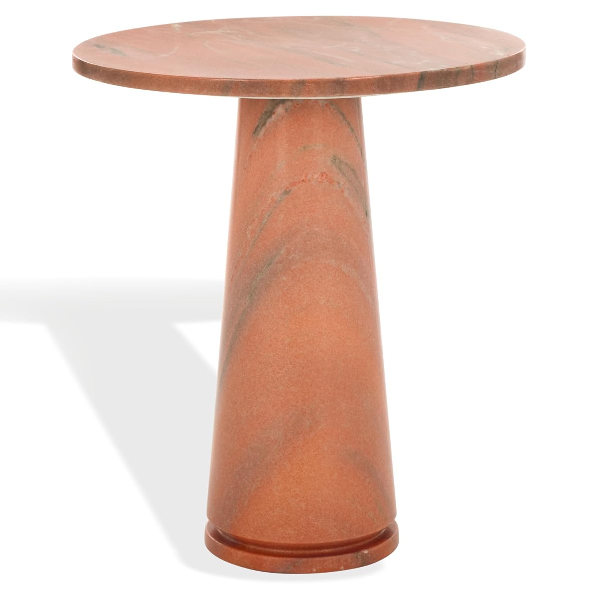 SAFAVIEH Furniture - Valentia Tall Marble Accent Table - Coral - Marble Top - Glam Stone Pedestal Design - Ideal for Living Room, Entryway, Dining Room, 20.5" W x 20.5" D x 23.5" H (SFV9703H)