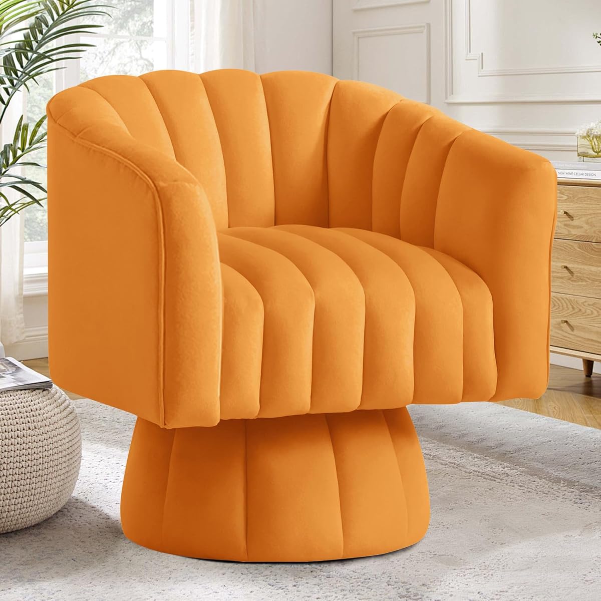 YSICK Swivel Accent Chair,360°Swivel Barrel Chairs, Mid-Century Chair with Wide Upholstered, Modern Velvet Fabric, Round Armchair for Living Room, Lounge, Bedroom, Orange