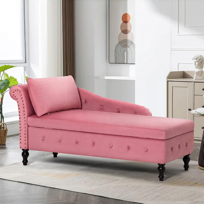 Velvet Chaise Lounge w/Left Armrest & Storage Space, Pink