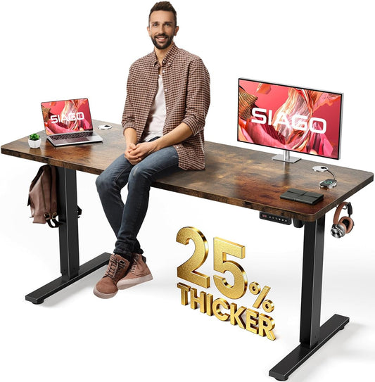 Electric Standing Desk Adjustable - 63 x 24 Inch Sit Stand up Desk with 0.8 Inch Thick Tabletop - Adjustable Height Table with 3 Memory Preset, Cable Management for Home Office