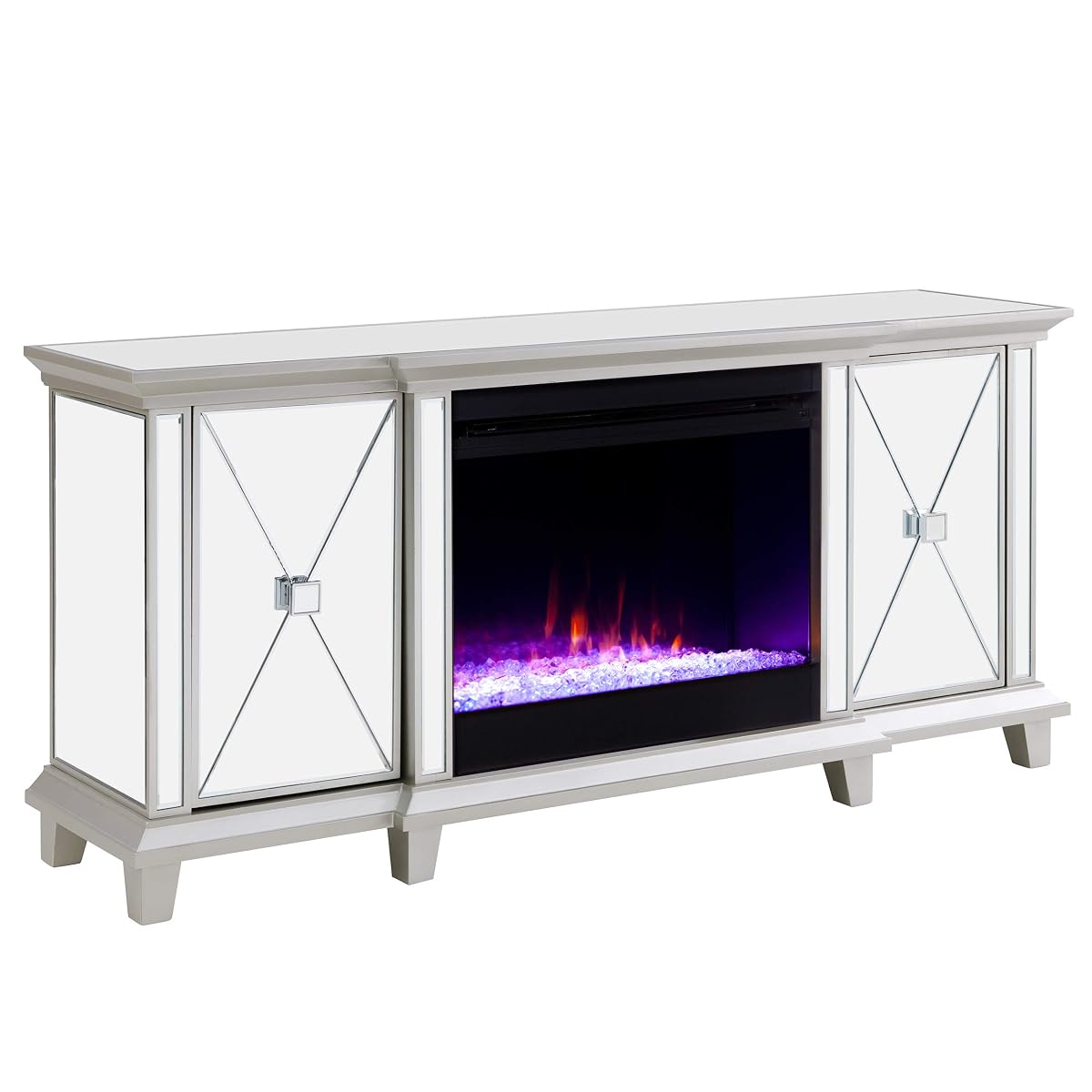 Toppington Mirrored Fireplace Media Console - Transitional Design, Silver Glass and Wood - Ideal for Living Room, Family Room (FC1010356)