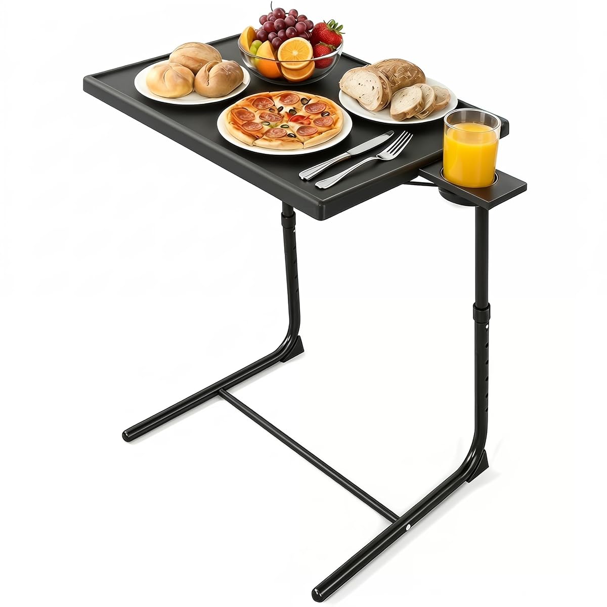 TV Tray - TV Table for Eating, Folding Table Trays with 6 Height & 3 Tilt Angle, TV Tray Table with Cup Holder, Dinner Tray for Eating or Working on Couch, Bed, Living Room, Home & Office