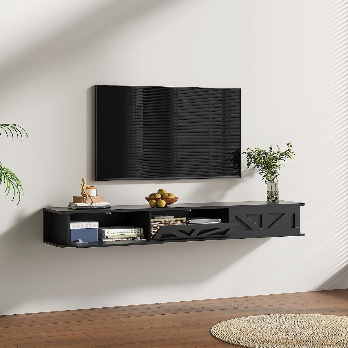 Black Floating TV Stand for 43 55 65 70 inch TV