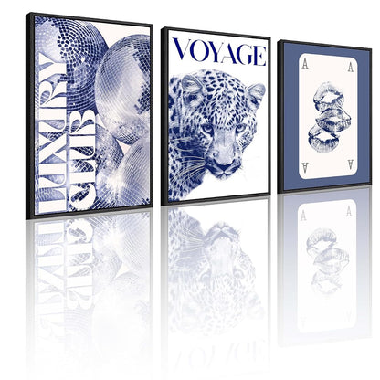 Blue Cheetah Canvas Wall Art Y2K Trendy Leopard Wall Decor Paintings Preppy Blue and White Cheetah Disco Posters Prints Pictures for Girly Room Bedroom Dorm 12 * 16 Inch （Posters