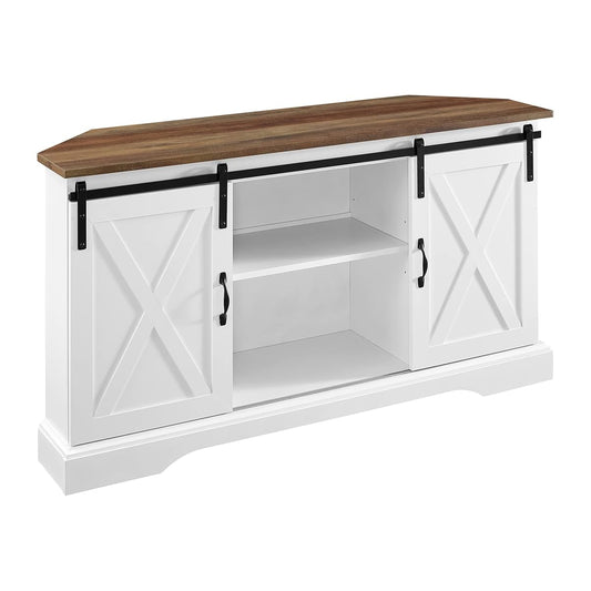 Everette Modern Farmhouse Double Sliding X Barn Door TV Stand for TVs up to 58 Inches 52 Inch Reclaimed Barnwood and Solid White