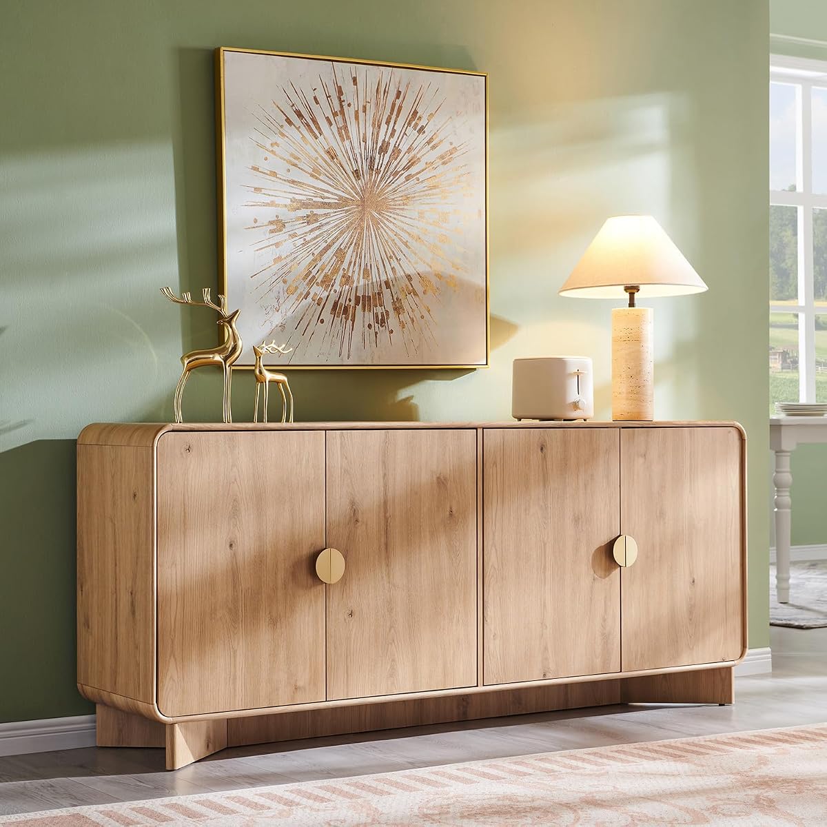 Modern Buffet Cabinet with Storage, 70" Sideboard Cabinet,Natural Oak