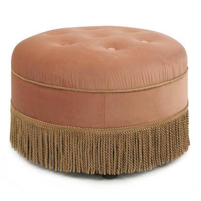 Jennifer Taylor Home Yolanda Upholstered Round Accent Ottoman, Peach Orange Velvet with Gold Trim