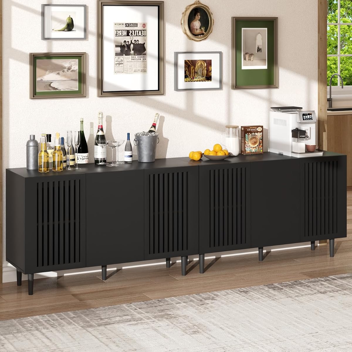 94in Black Buffet Cabinet Set of 2, Modern Wood Sideboard TV Stand
