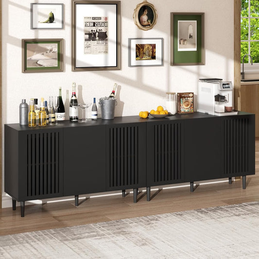 94in Black Buffet Cabinet Set of 2, Modern Wood Sideboard TV Stand