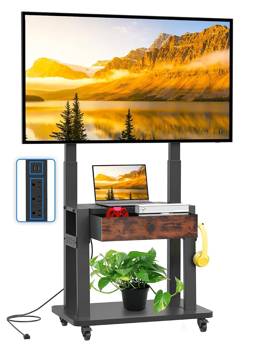 Rolling TV Stand with Power Outlet for 32-75 Inch Flat/Curved Screen