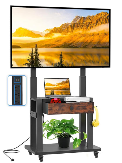 Rolling TV Stand with Power Outlet for 32-75 Inch Flat/Curved Screen