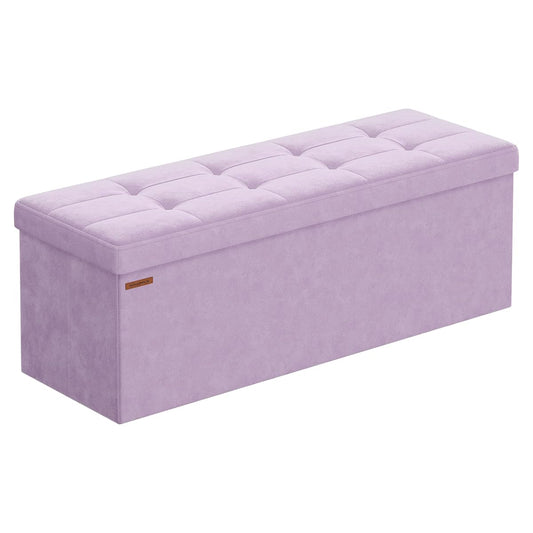 SONGMICS Mazie Collection - Storage Ottoman Bench, Foldable Foot Rest, 15 x 43 x 15 Inches, End of Bed Bench, Storage Chest, Load 660 lb, Living Room, Bedroom, Entryway, Light Lilac ULSF277P01