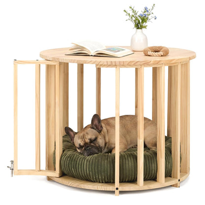 Dog Crate Furniture, Round Cat Coffee Table with Cat Bed