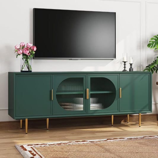 66" TV Stand for 75 Inch TV, Minimalist Media Console with Adjustable Shelves, Modern Entertainment Center with Storage for Living Room Bedroom, Green