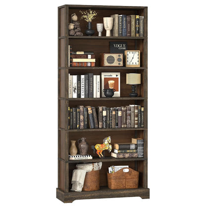 6 Tiers Wooden Bookshelf, 77.2" Tall Farmhouse Style Open Bookcase