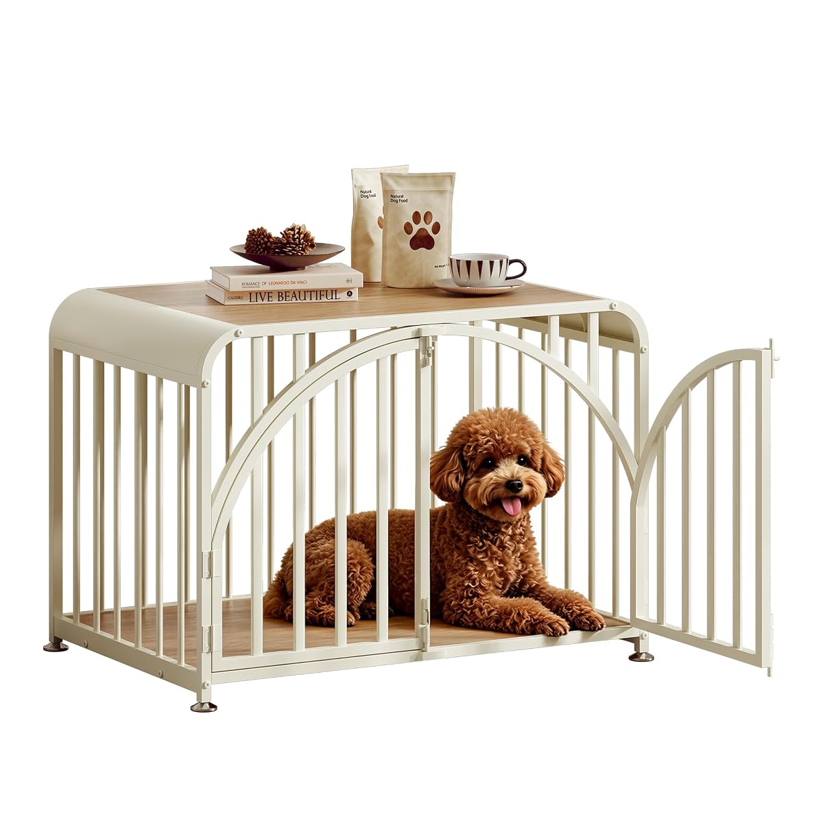 Furniture Style Dog Crate, 30 Inch Dog Kennel Indoor with Arched Doors