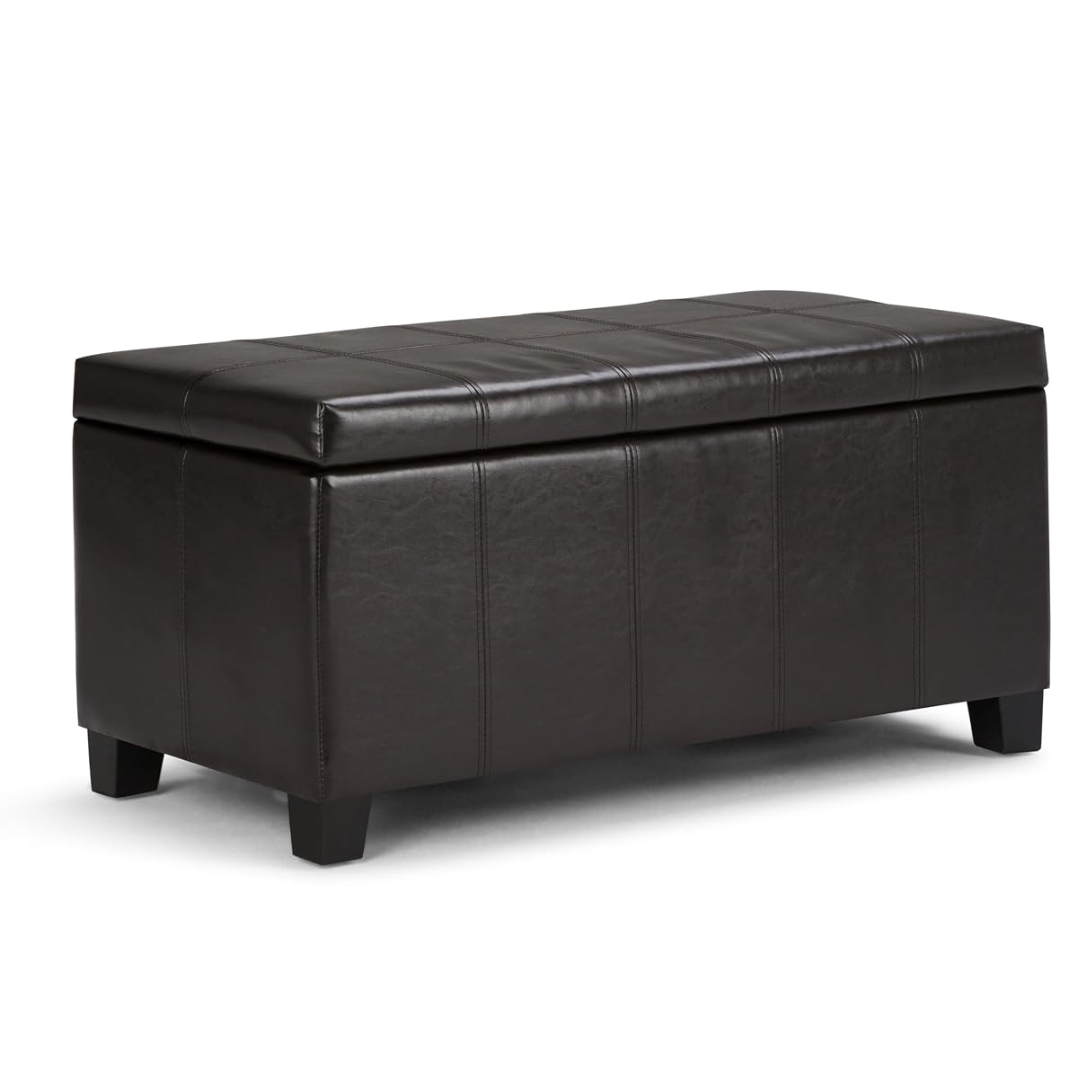 Dover Storage Ottoman Bench - 36 inch Wide Upholstered Vegan Leather Rectangular Lift-Top Ottoman in Tanners Brown, Contemporary Bench for Living Room with Safety Hinges