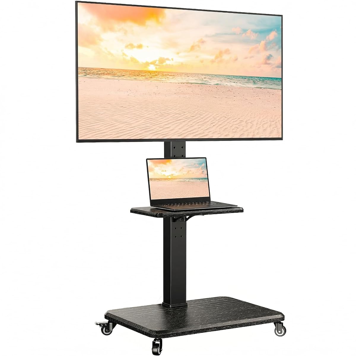 Rolling TV Stand for 30-75 Inch, Mobile TV Cart Holds up to 110 lbs, Tilt & Height Adjustable Portable TV Stand on Wheels for Bedroom with Shelf, Outdoor TV Stand Max VESA 600x400mm PGTVMC27