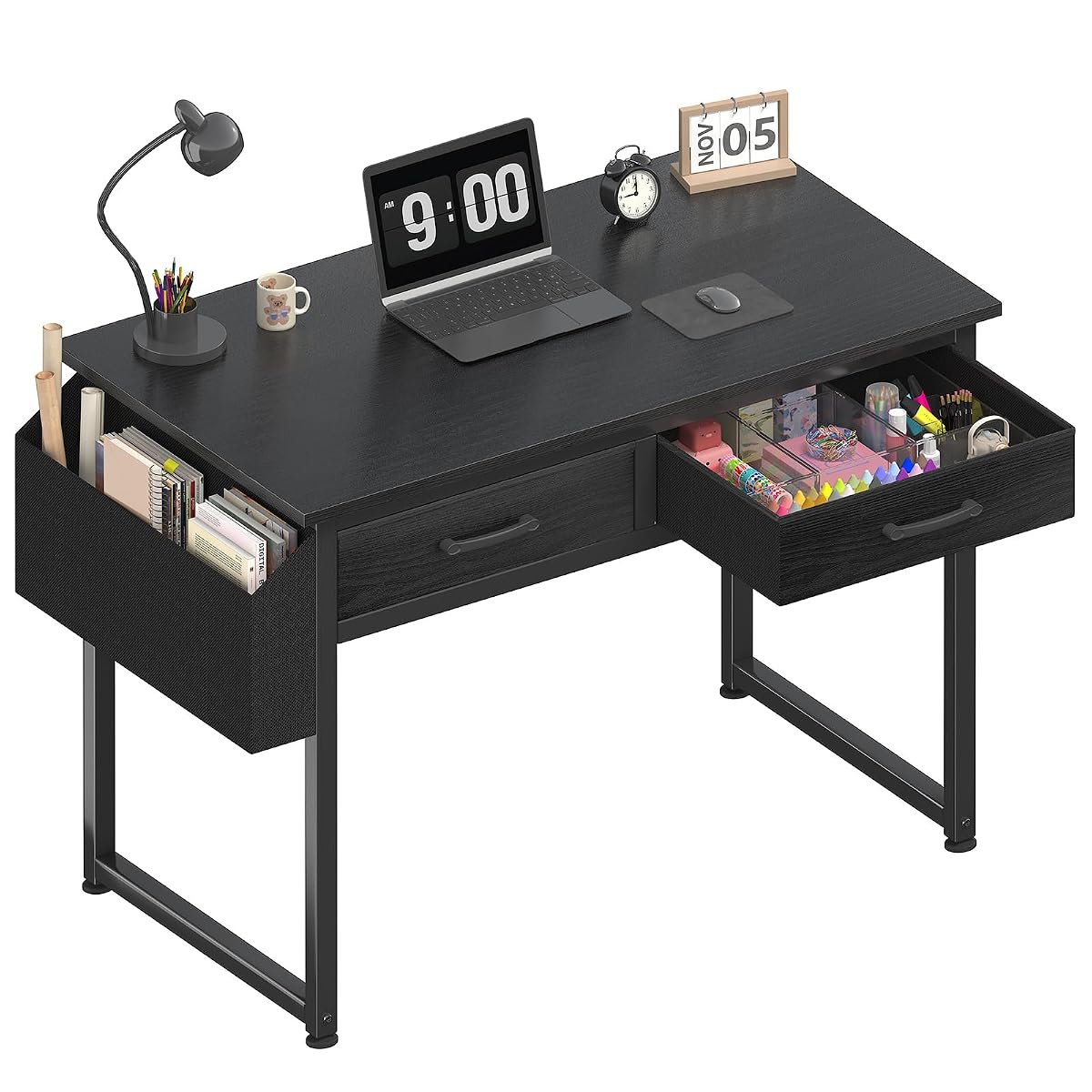 DLisiting 32 Inch Small Desk with Drawers, Black