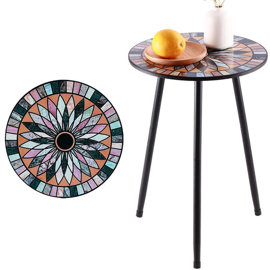 1 Pack Metal Mosaic Round Side Table Small 13.4" End Patio Round Accent Table Garden Corner Stand for Small Spaces Weather-Resistant for Balcony Plant Stand Indoor Outdoor