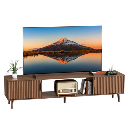 70" Mid Century Fluted TV Stand for Living Room - up to 80 Inch TVs, Walnut