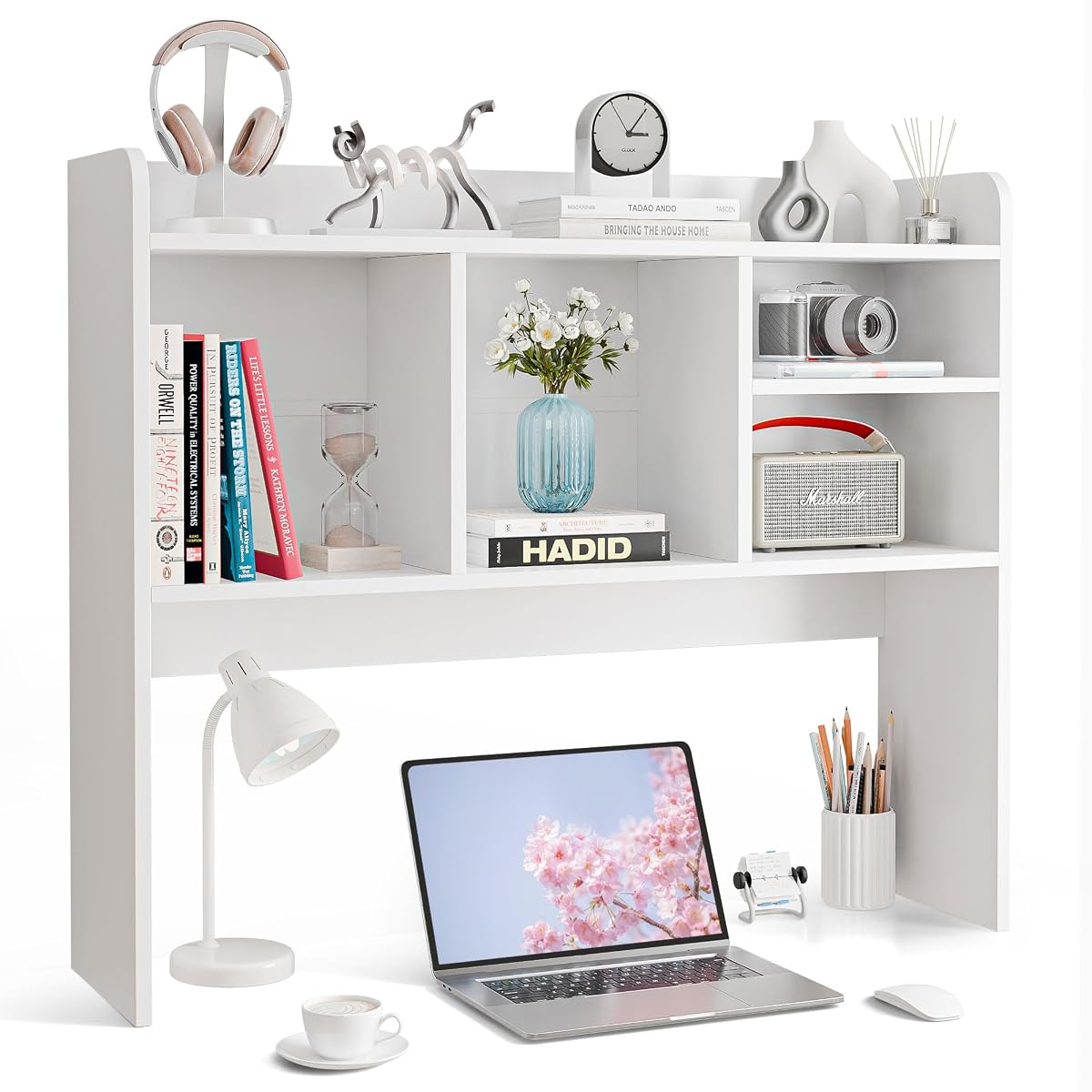 Desktop Bookshelf, Countertop Storage Hutch with 4 Shelves for Computer Desk