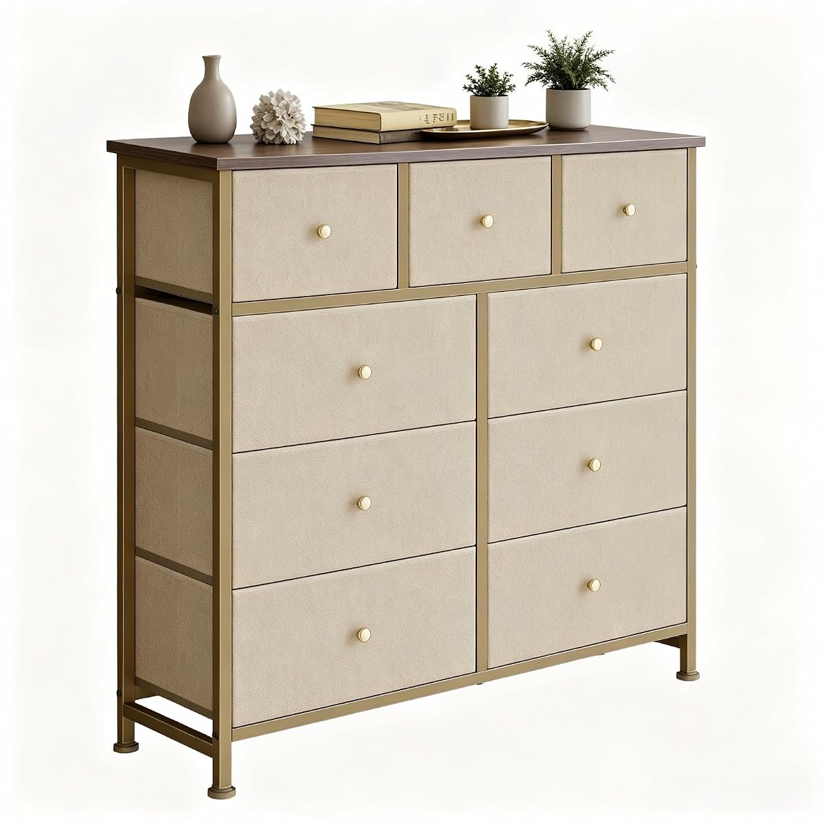 Dresser for Bedroom with 9 Drawers, Anti-Tip Fabric Storage Tower