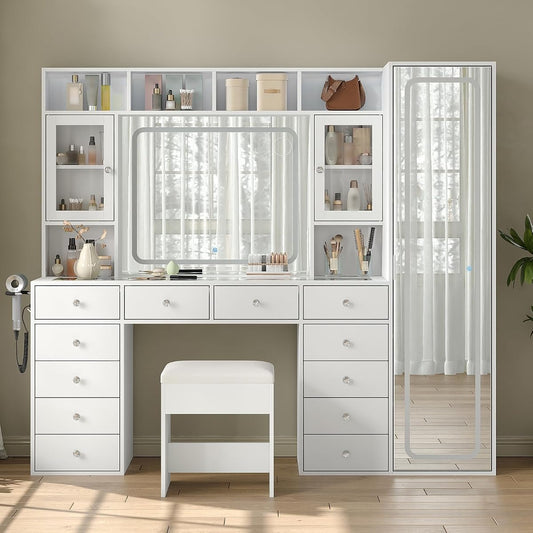 71'' Tall Vanity Desk with Body Mirror & LED Mirror