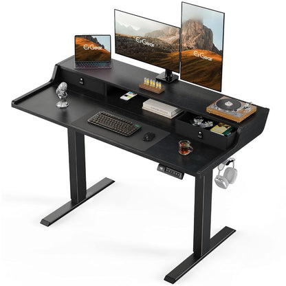 Electric Standing Desk with Drawers, 48″ x 24″ Gaming Table Compatible Monitor Stand, Stand up Desks, Home Office Height-Adjustable Desk with Storage Shelf, 4 Preset Heights, Black