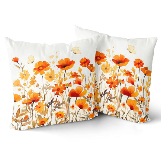 Fall Wildflowers Decorative Pillow Covers 18x18 Inch Set of 2