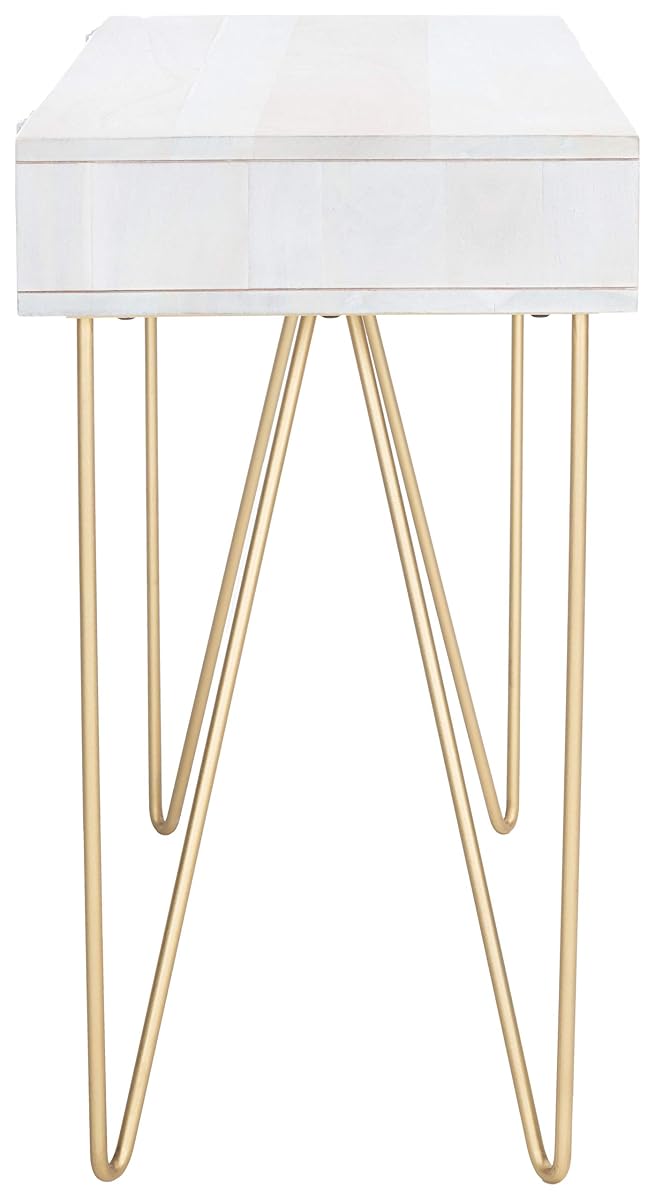 SAFAVIEH Home Office Collection Raveena White Wash and Brass 1-Drawer Hairpin Leg Desk