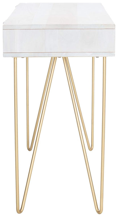 SAFAVIEH Home Office Collection Raveena White Wash and Brass 1-Drawer Hairpin Leg Desk