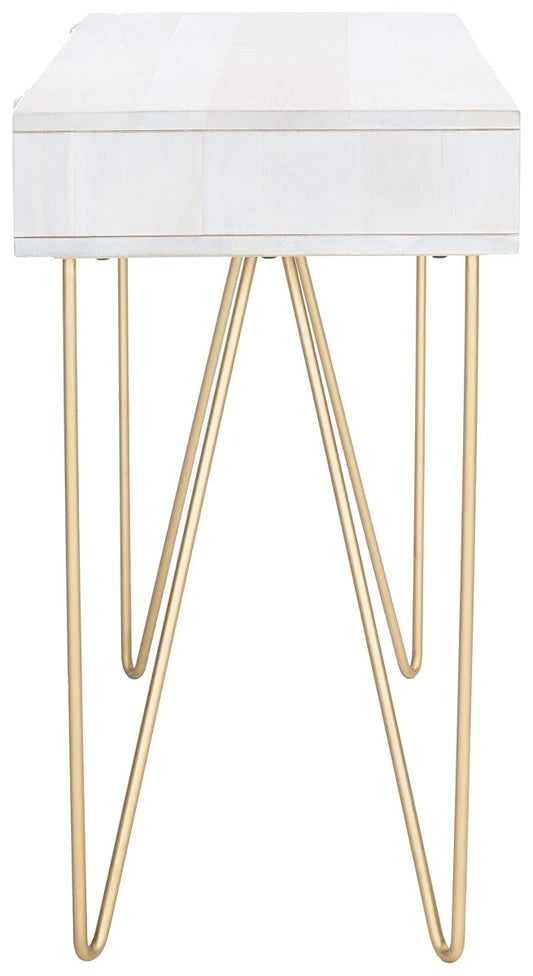 SAFAVIEH Home Office Collection Raveena White Wash and Brass 1-Drawer Hairpin Leg Desk