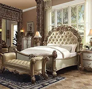 Furniture Vendome Bed, Bone PU/Gold Patina, California King, view 2