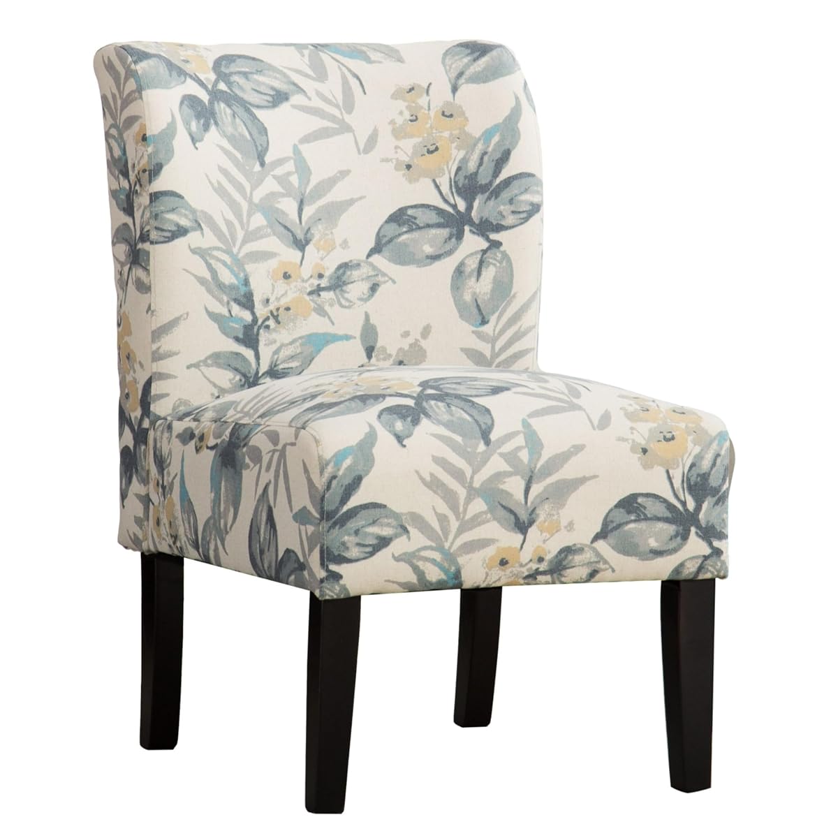 Capa Print abric Armless Contemporary Accent Chair, Blue Leaves