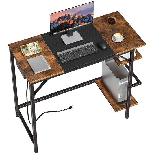 Small Computer Desk, 35.4 Inch Home Office Desk with Power Outlet