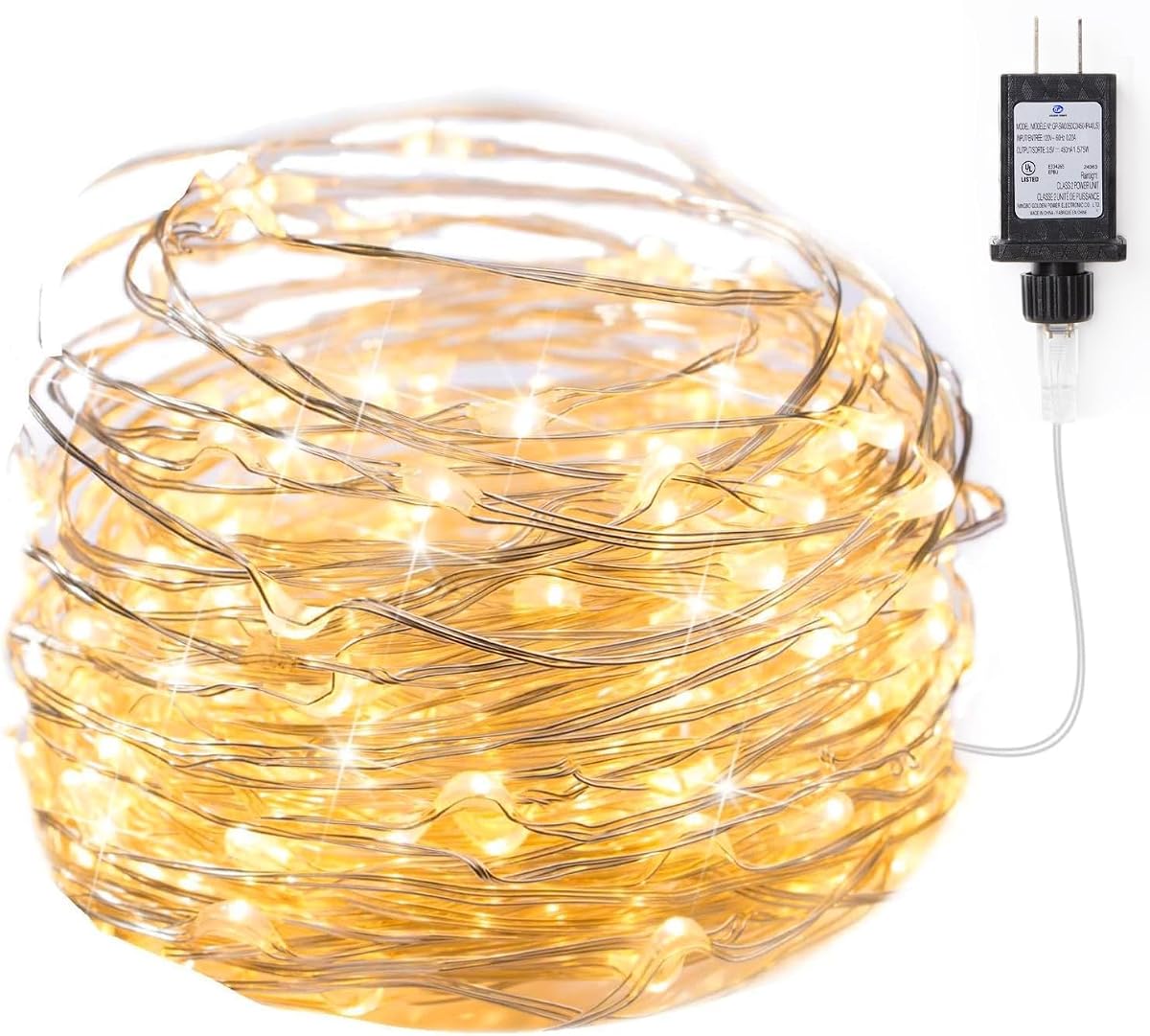 Fairy Lights Plug in, 33Ft 100 LEDs Waterproof Silver Wire Firefly Light, Adaptor Included, Starry String Lights for Wedding Patio Indoor Outdoor Christmas Decorations, Warm White