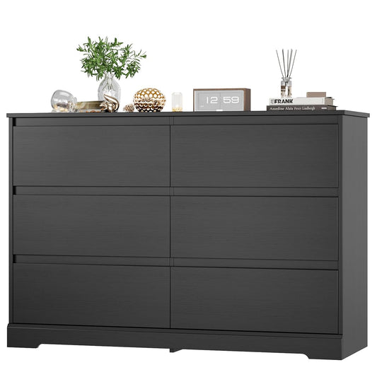 Black Dresser for Bedroom, Modern 6 Drawer Double Dresser