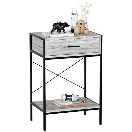 Vida Designs Brooklyn Console Table Hallway Living Room Rustic Shelf Industrial Storage Furniture (Grey, 1 Drawer)