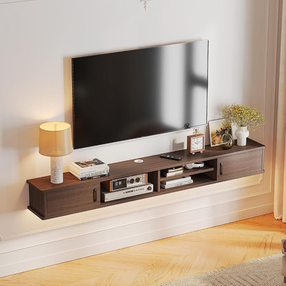 51'' Floating TV Stand with Doors & Open Cabinets,Walnut
