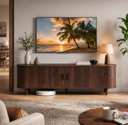 58" Mid-Century Modern TV Stand with Sliding Doors