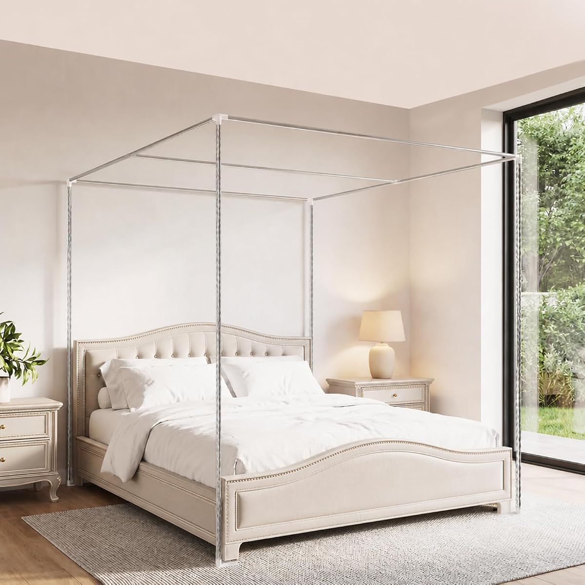 Canopy Bed Frame Full/Queen Size, Stainless Steel Four Corner Bed Brackets