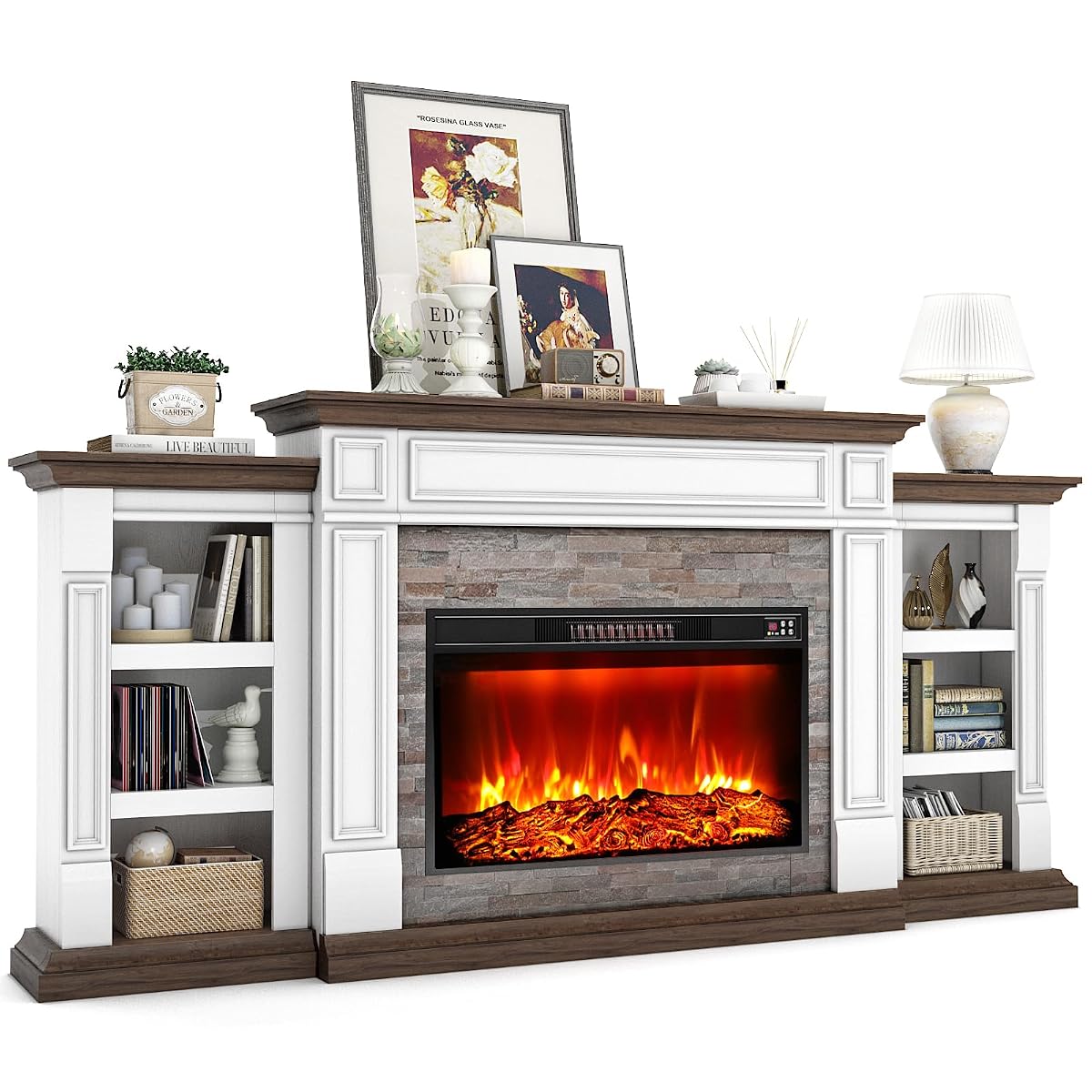80" Fireplace TV Stand for TVs Up to 90 Inch, Electric Fireplace with Mantel