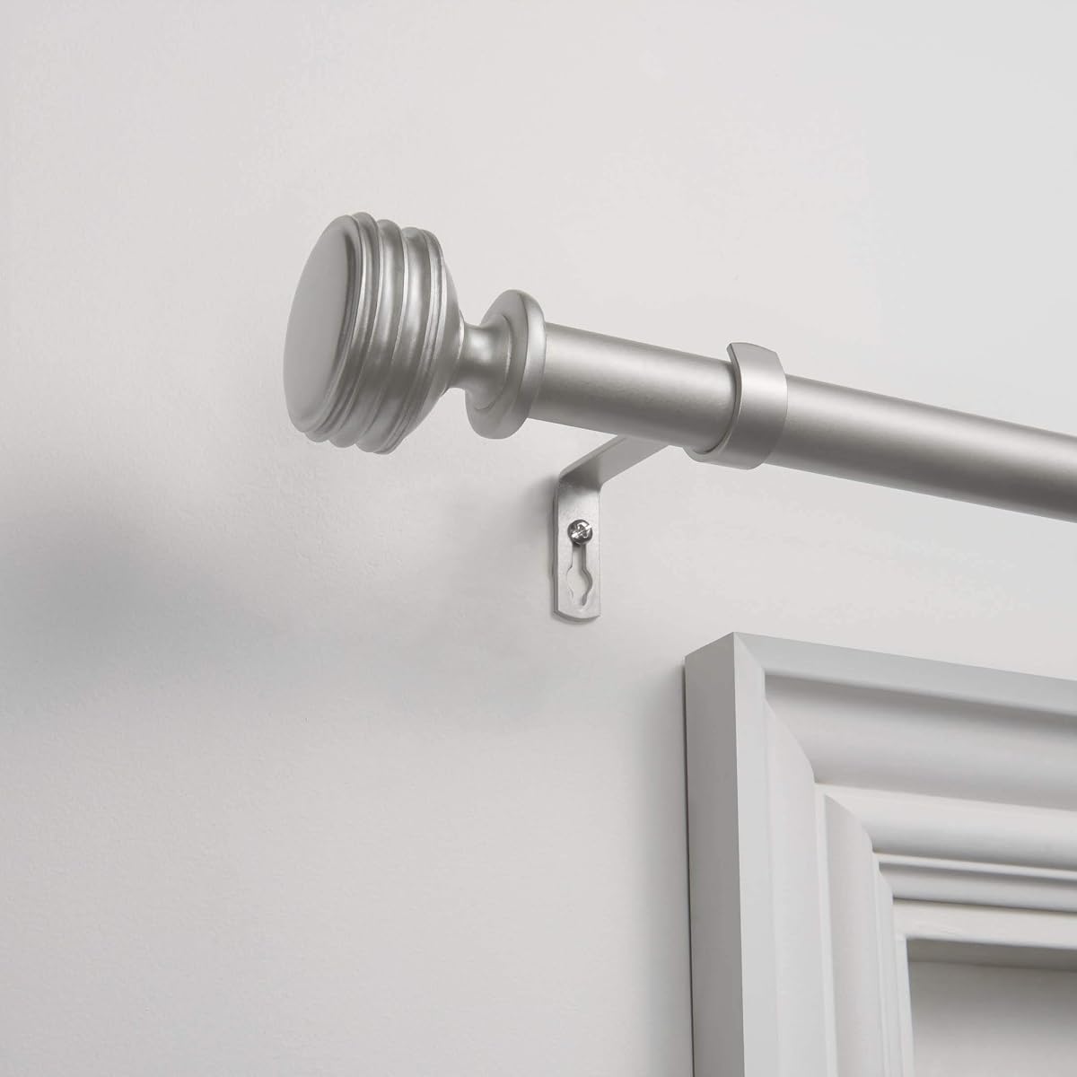 Duke 1" Curtain Rod and Coordinating Finial Set, Matte Silver, Adjustable 66"-120"
