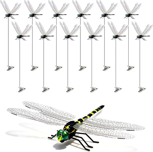 12 Pack 3D Dragonfly Clips, Fake Dragonflies with Stakes