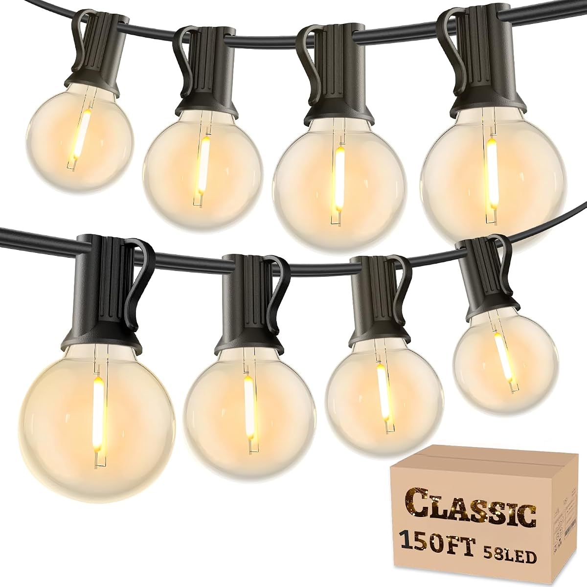 150 FT Outdoor String Lights Patio Light for Outside, Waterproof G40 Shatterproof LED Bulbs, Dimmable Hanging Connectable Globe Lighting for Bistro, Backyard, Porch, Balcony, Cafe, Warm White