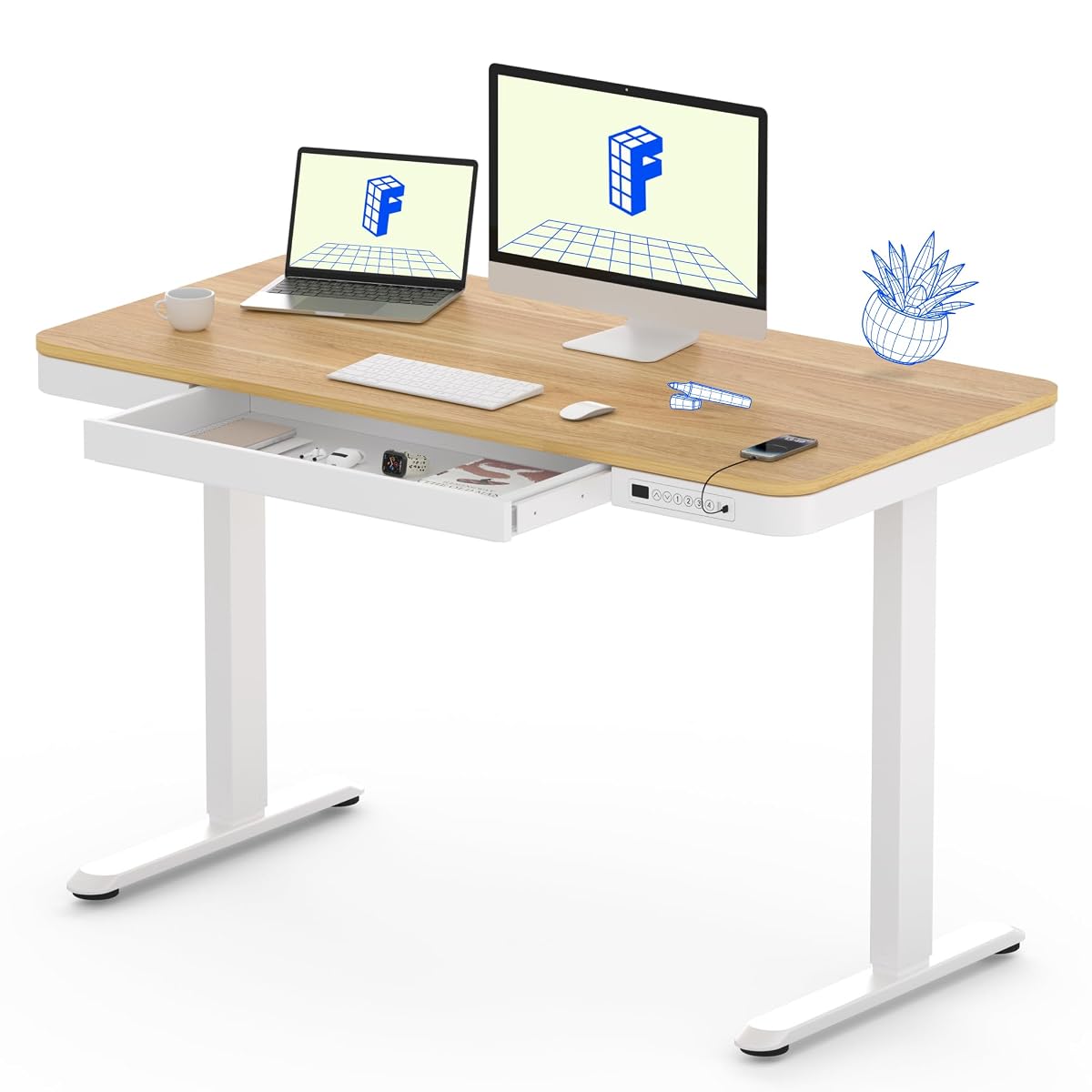 FLEXISPOT Comhar 48" Electric Standing Desk with Drawers, USB Charging Ports
