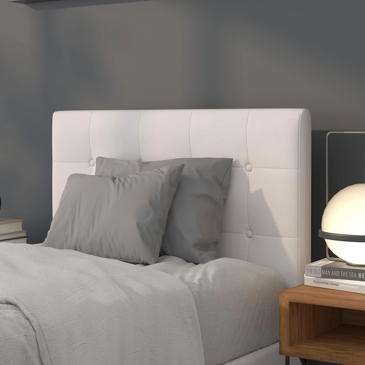 Size Headboard in White Twin Button Tufted Headboard, Adjustable Bed Rail Slots