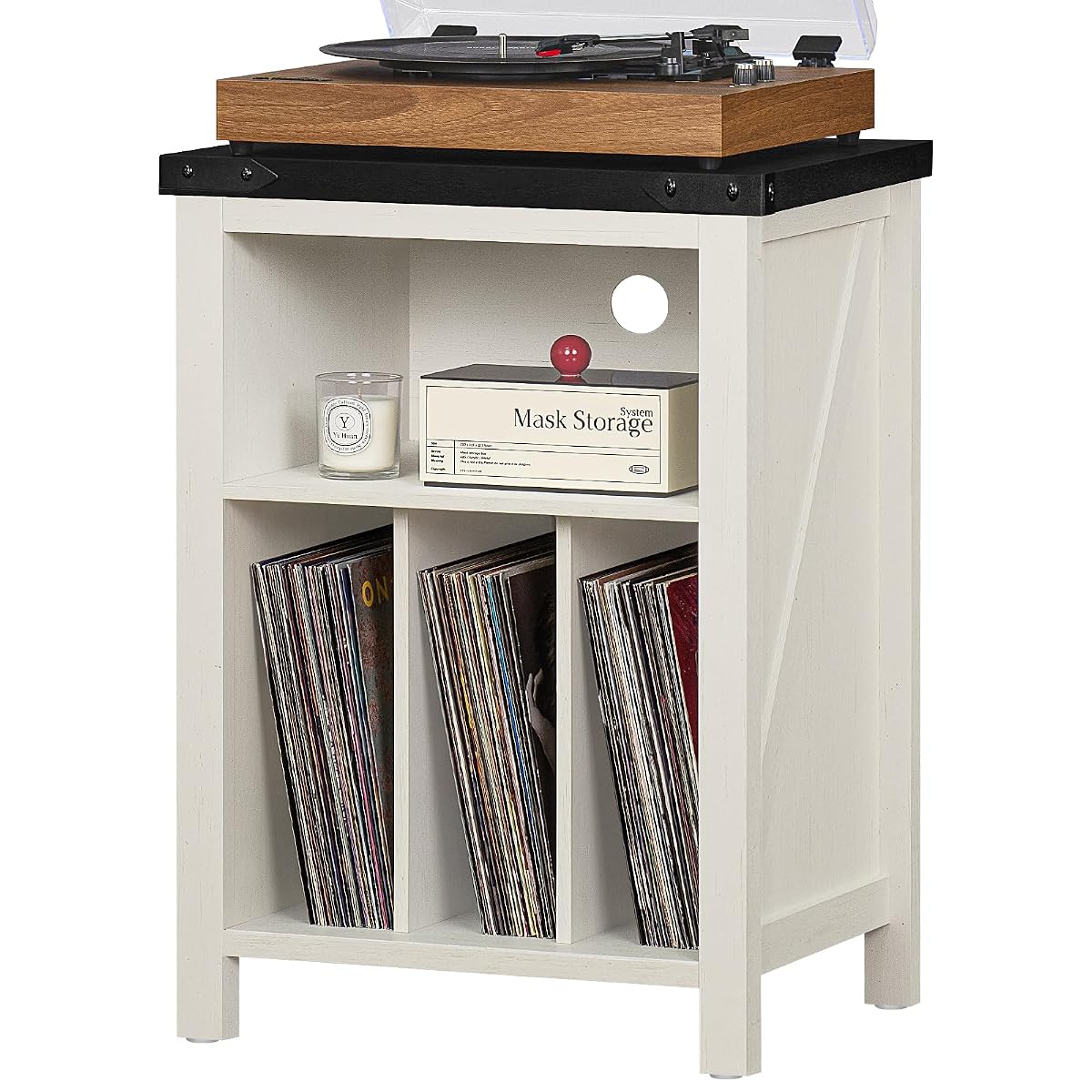 Record Player Stand with Vinyl Record Storage,White