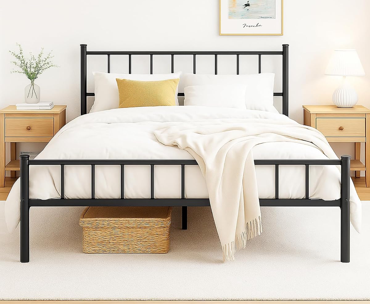 Full Metal Bed Frame with Headboard and Footboard Steel Slat Support